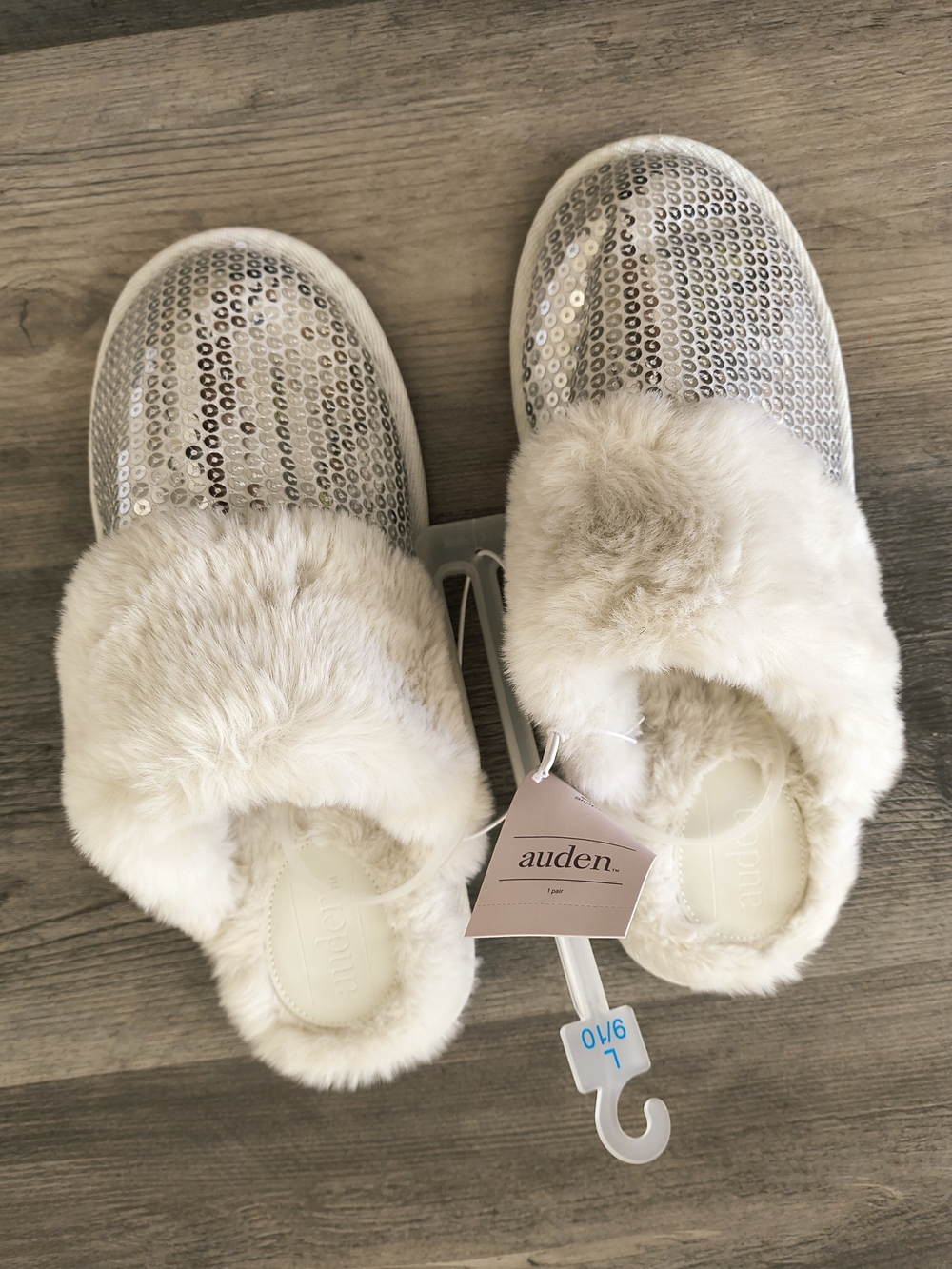 Auden Cream Sequin Faux-Fur Slide Slippers